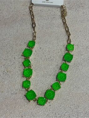 Gold Chain Necklace with Neon Green Gemstones - Women Jewelry